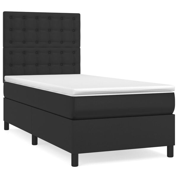 vidaXL Κρεβάτι Boxspring με Στρώμα Μαύρο 100x200εκ.από Συνθετικό Δέρμα