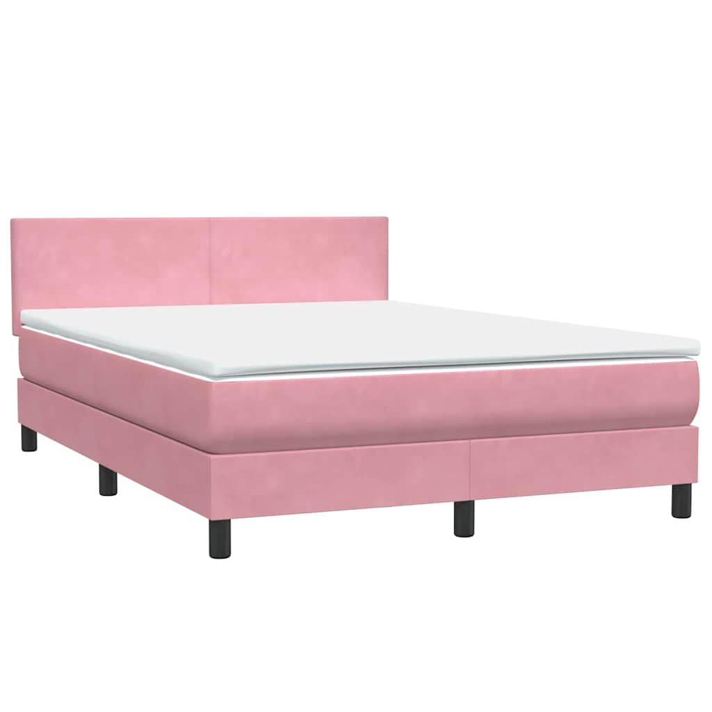 vidaXL Box Spring κρεβάτι με στρώμα ροζ 140x220 cm Βελούδινο