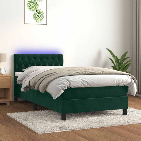 vidaXL &Kappa;&rho;&epsilon;&beta;ά&tau;&iota; Boxspring &mu;&epsilon; &Sigma;&tau;&rho;ώ&mu;&alpha; & LED &Sigma;&kappa;. &Pi;&rho;ά&sigma;&iota;&nu;&omicron; 90x190 &epsilon;&kappa; &Beta;&epsilon;&lambda;&omicron;ύ&delta;&omicron;