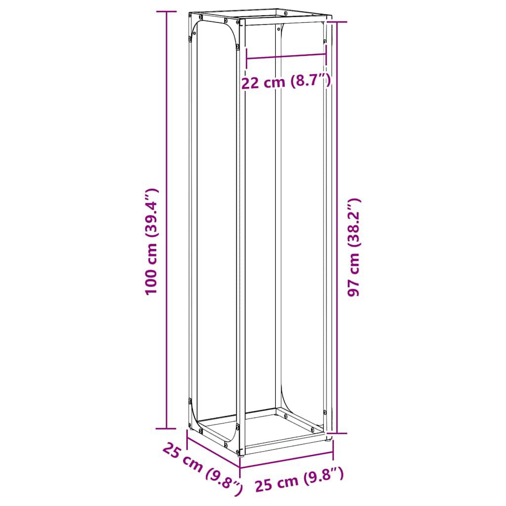 vidaXL Ράφι για καυσόξυλα Μαύρο 25x25x100 εκ. Ατσάλι ψυχρής έλασης
