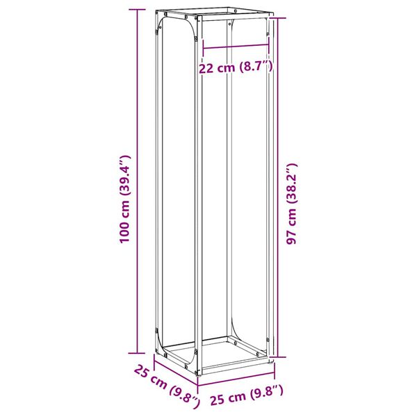 vidaXL Ράφι για καυσόξυλα Μαύρο 25x25x100 εκ. Ατσάλι ψυχρής έλασης