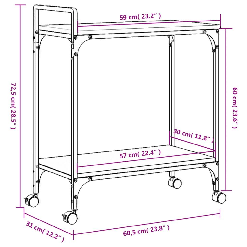 vidaXL Τρόλεϊ Κουζίνας Καφέ Δρυς 60,5x31x72,5 εκ. Επεξεργασμένο Ξύλο