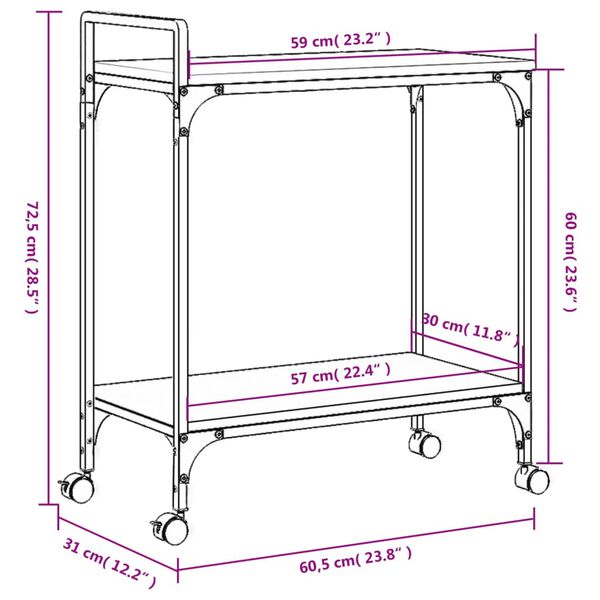 vidaXL Τρόλεϊ Κουζίνας Καφέ Δρυς 60,5x31x72,5 εκ. Επεξεργασμένο Ξύλο