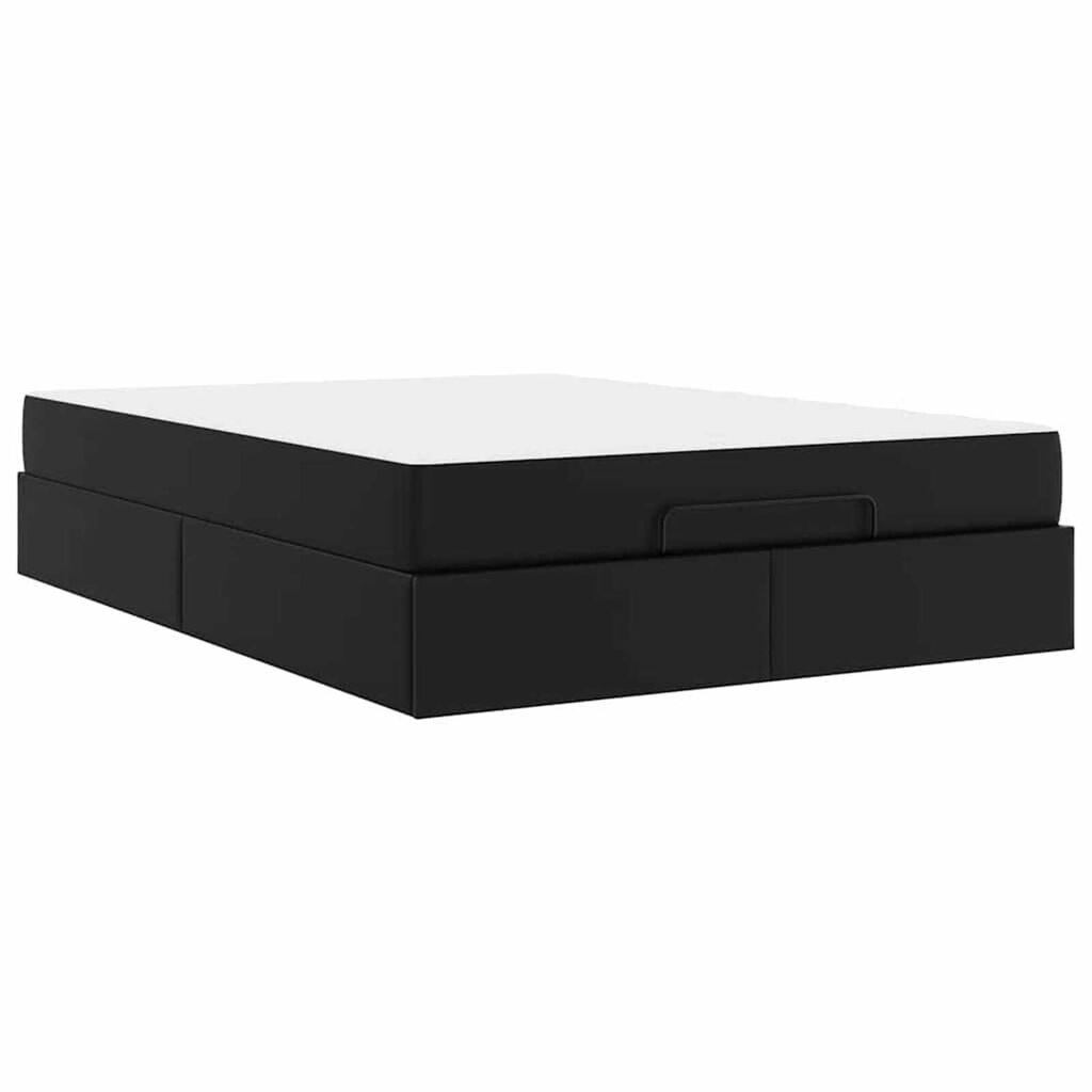 vidaXL Σκελετός κρεβατιού με στρώμα Μαύρο 140 x 200 cm Τεχνητό δέρμα