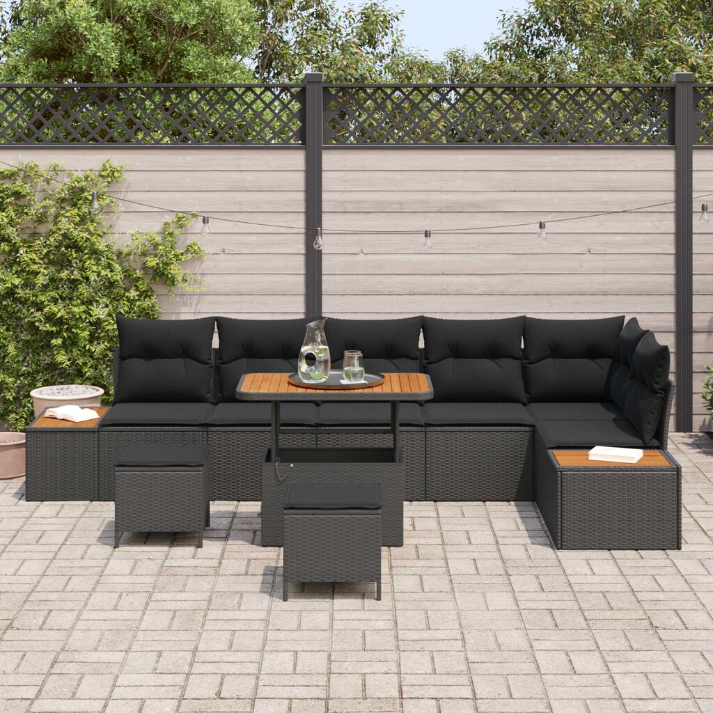 vidaXL Σετ Καναπέ Κήπου με μαξιλάρι 9 pcs Μαύρο Πολυ ράταν