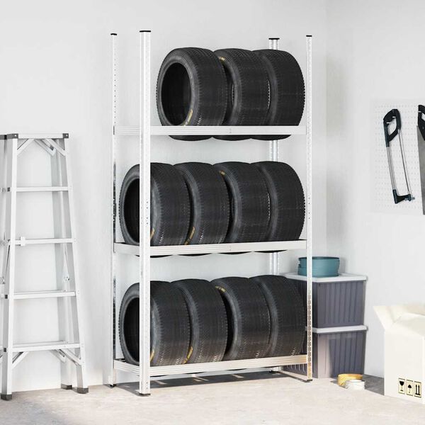 vidaXL Ράφι ελαστικών 3 επιπέδων Ασημί 110x40x200 cm Ατσάλι