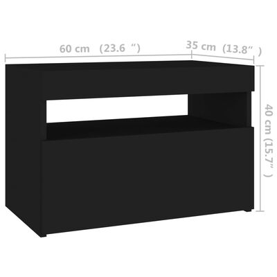 vidaXL Κομοδίνα με LED 2 τεμ. Μαύρα 60 x 35 x 40εκ. Επεξεργασμένο Ξύλο