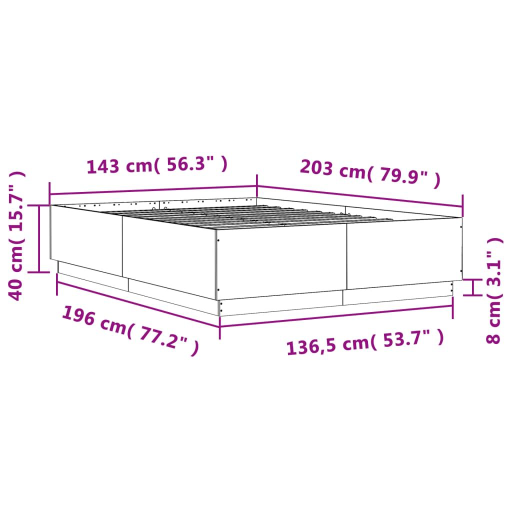 vidaXL Πλαίσιο Κρεβατιού με Φώτα LED Μαύρο 140x200 εκ. Επεξ. Ξύλο