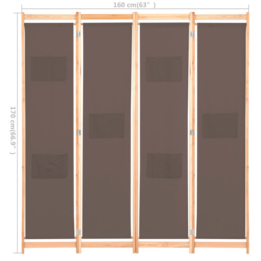 vidaXL Διαχωριστικό Δωματίου με 4 Πάνελ Καφέ 160x170x4 εκ. Υφασμάτινο