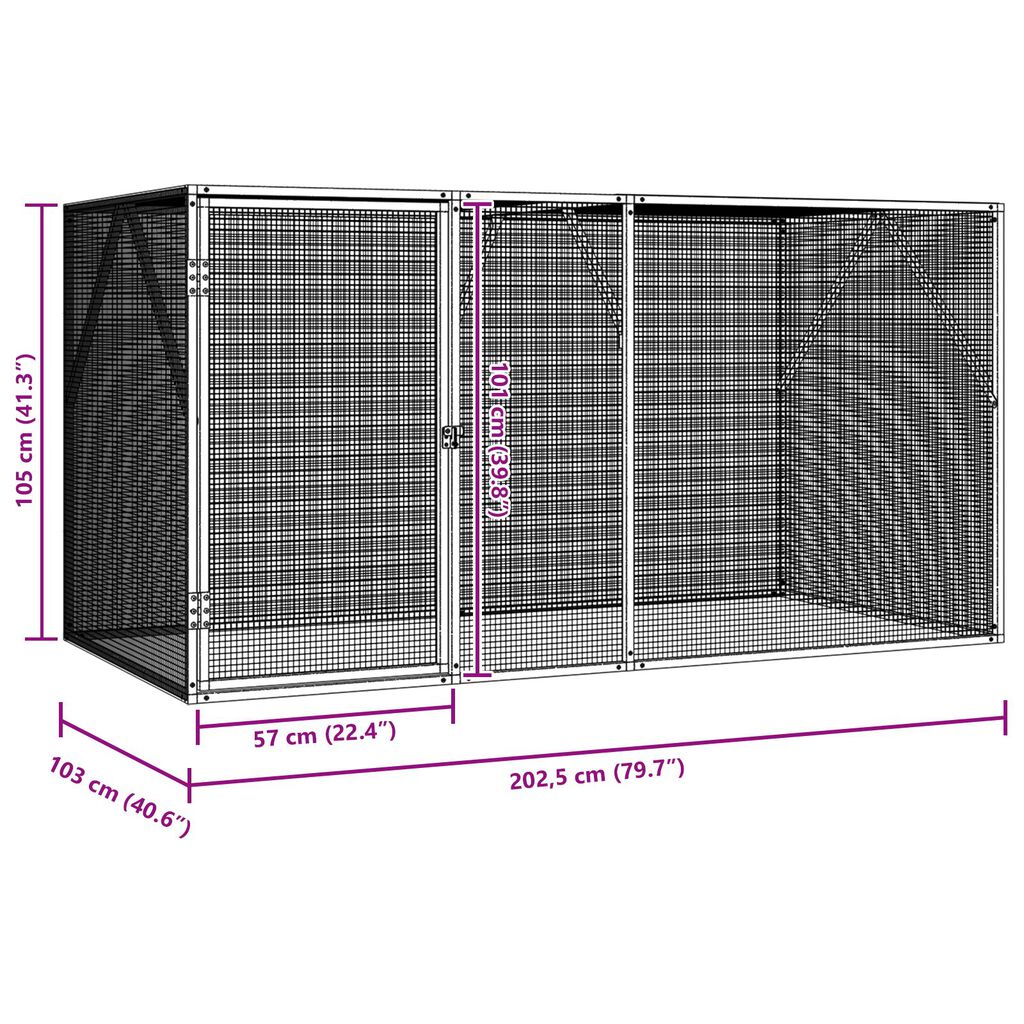 vidaXL Κλουβί Πουλιών Ανθρακί 102x208x108 εκ Ατσάλι