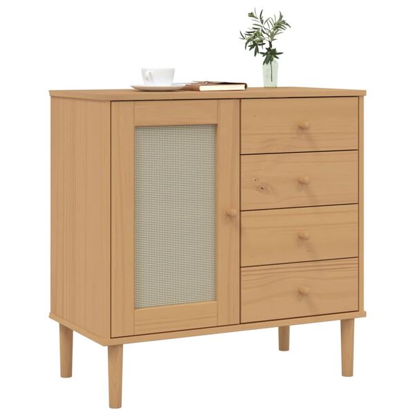 vidaXL Μπουφές SENJA Καφέ / Ρατάν 80 x 40 x 80 εκ. Μασίφ Ξύλο Πεύκου