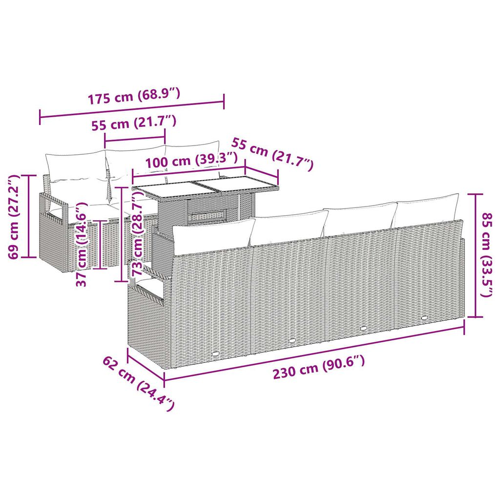 vidaXL Σετ Καναπέ Κήπου με αποθήκευση 8 pcs Καφέ Πολυ ράταν