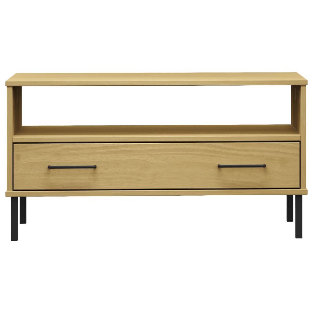 vidaXL Τραπεζάκι Σαλονιού OSLO Καφέ 85x50x45 εκ. Μασίφ Ξύλο Μετ. Πόδια