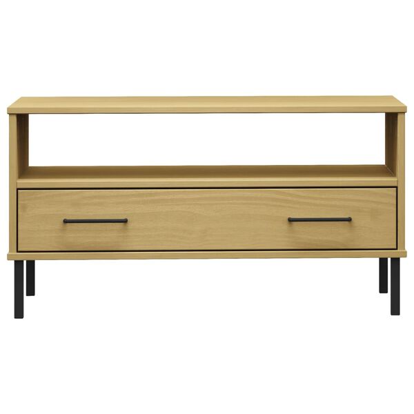 vidaXL Τραπεζάκι Σαλονιού OSLO Καφέ 85x50x45 εκ. Μασίφ Ξύλο Μετ. Πόδια