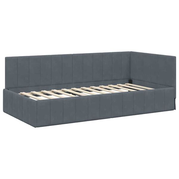 vidaXL Κρεβάτι Γωνίας με στρώμα Σκούρο γκρι 90 x 200 cm Βελούδο