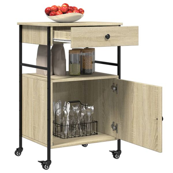 vidaXL Τρόλεϊ Κουζίνας Sonoma Δρυς 56x43x89,5 εκ. Επεξεργασμένο Ξύλο