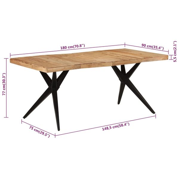 vidaXL Τραπεζαρία Μαύρη 180 x 90 x 77 εκ. από Μασίφ Ξύλο Ακακίας