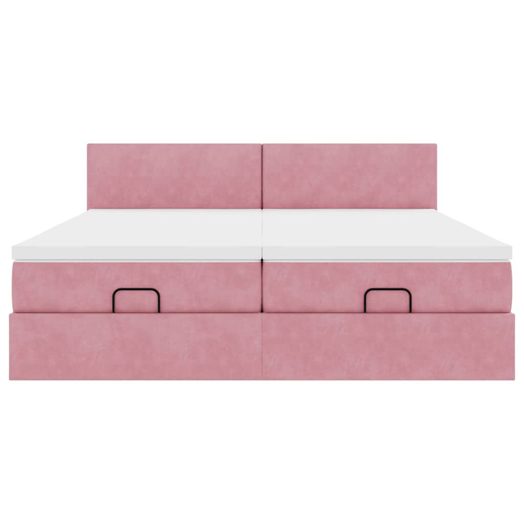 vidaXL Οθωμανικό κρεβάτι με στρώματα ροζ 200x200cm Velvet
