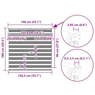 vidaXL Ζέβρα τυφλή Σκούρο Γκρι Πλάτος υφάσματος 135,9 εκ. Πολυεστέρας
