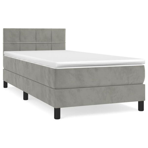 vidaXL Κρεβάτι Boxspring με Στρώμα Ανοιχτό Γκρι 90x190 εκ. Βελούδινο