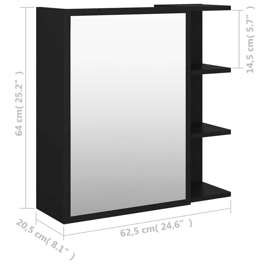 vidaXL Καθρέφτης Μπάνιου Μαύρο 62,5 x 20,5 x 64 εκ. από Επεξ. Ξύλο