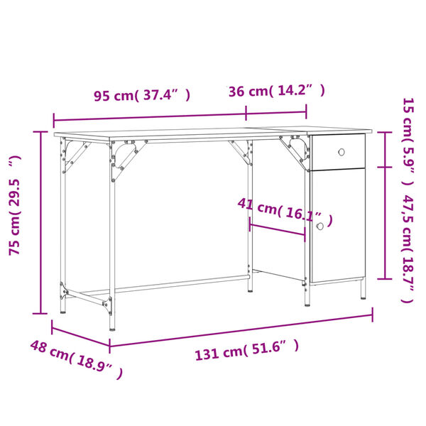 vidaXL Γραφείο Υπολογιστή Γκρι Sonoma 131x48x75 εκ. Επεξεργασμένο Ξύλο
