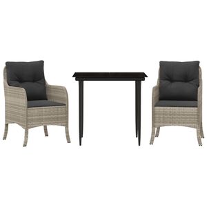 vidaXL Σετ Τραπεζαρίας Κήπου 3 τεμ. Αν. Γκρι Συνθ. Ρατάν με Μαξιλάρια