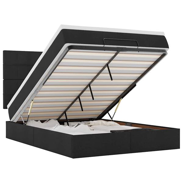 vidaXL Οθωμανικό κρεβάτι με στρώμα & LEDs Μαύρο 140x190 cm Ύφασμα