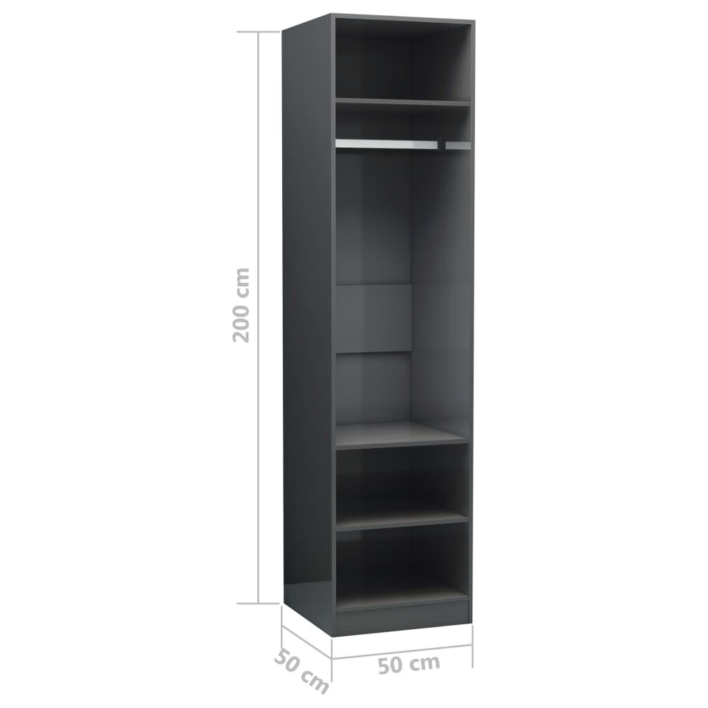vidaXL Ντουλάπα Γυαλιστερό Γκρι 50 x 50 x 200 εκ. από Μοριοσανίδα