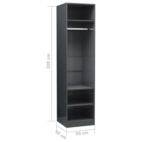 vidaXL Ντουλάπα Γυαλιστερό Γκρι 50 x 50 x 200 εκ. από Μοριοσανίδα
