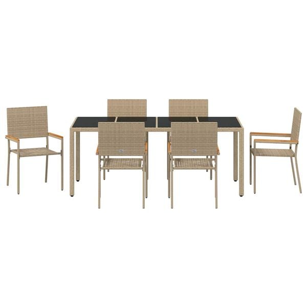 vidaXL Σέτ φαγητού για κήπο 7 pcs Μπεζ και Μαύρο 190 x 90 x 75 cm