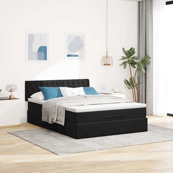 vidaXL Οθωμανικό κρεβάτι με στρώμα Μαύρο 140x190cm Βελούδο