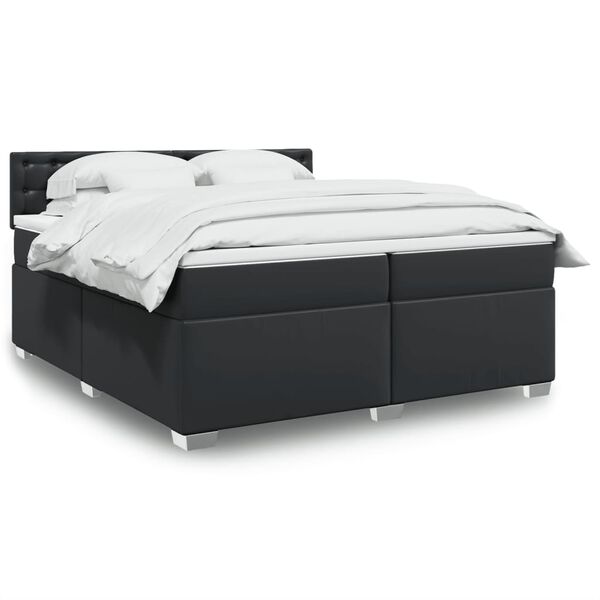 vidaXL Κρεβάτι Boxspring με Στρώμα Μαύρο 200x200 εκ. Συνθετικό Δέρμα