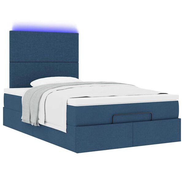 vidaXL Οθωμανικό κρεβάτι με στρώμα & LEDs Μπλε 120x200 cm Ύφασμα