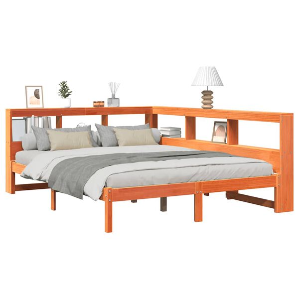 vidaXL Κρεβάτι Βιβλιοθήκη Χωρίς Στρώμα 140x200 εκ Μασίφ Ξύλο Πεύκου