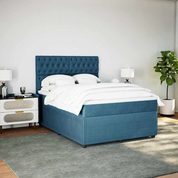 vidaXL Κρεβάτι Boxspring με Στρώμα Μπλε 140x200 εκ. Βελούδινο