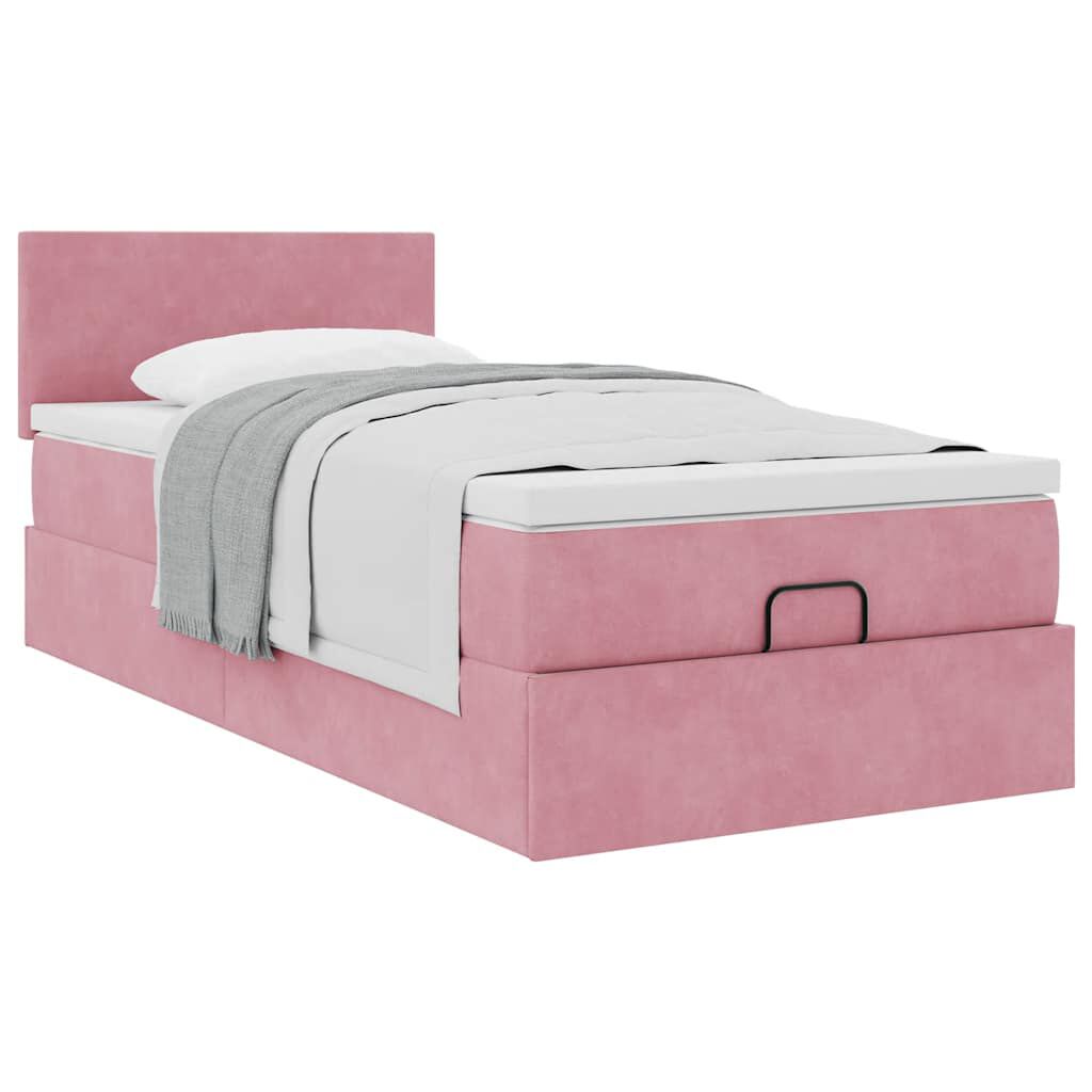vidaXL Οθωμανικό κρεβάτι με στρώμα ροζ 90x200cm Velvet