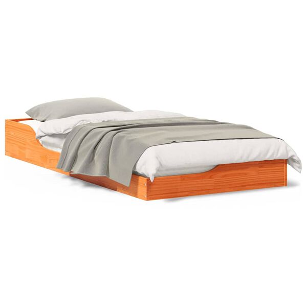 vidaXL Κρεβάτι δαπέδου Καφέ κεριού 90 x 190 cm Μασίφ ξύλο πεύκου