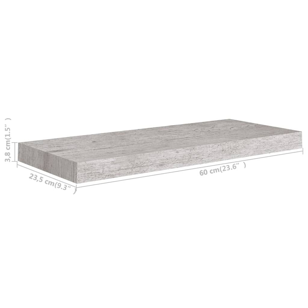 vidaXL Ράφια Τοίχου 4 τεμ. Γκρι Σκυροδέματος 60 x 23,5 x 3,8 εκ. MDF