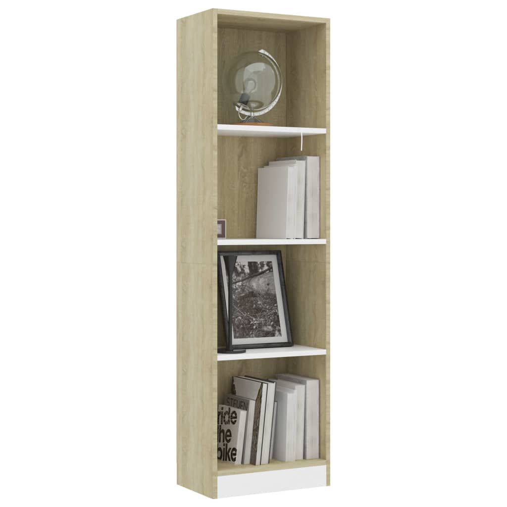 vidaXL Βιβλιοθήκη με 4 Ράφια Λευκό/Sonoma 40x24x142 εκ. Επεξ. Ξύλο