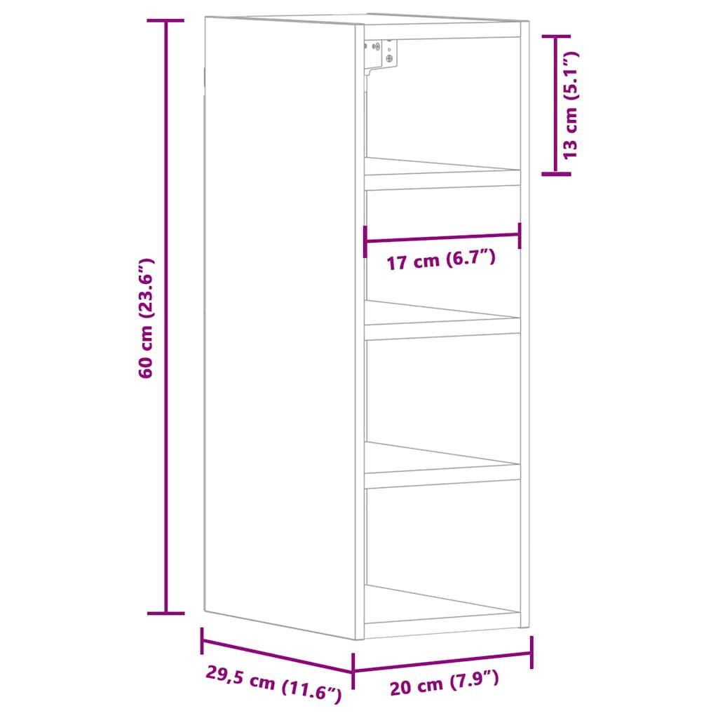 vidaXL κρεμαστό ντουλάπι Riga καφέ δρυς 20x29,5x60 cm Ξύλο μηχανής
