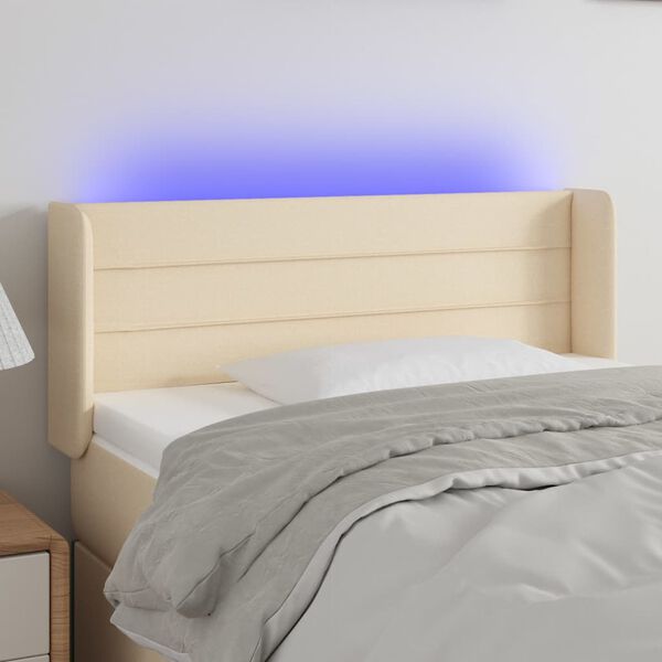 vidaXL Κεφαλάρι Κρεβατιού LED Κρεμ 103x16x78/88 εκ. Υφασμάτινο