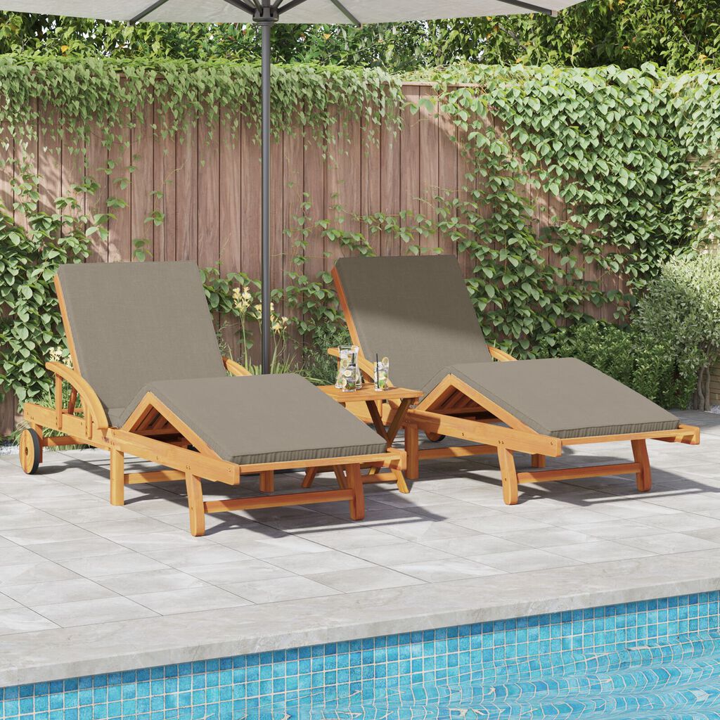 vidaXL Ξαπλώστρα 2 pcs Taupe 200 x 67 x 84εκ Μασίφ ξύλο ακακίας