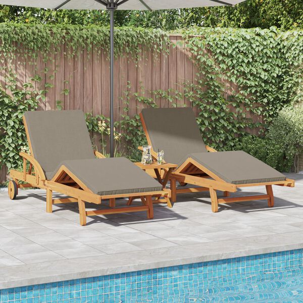 vidaXL Ξαπλώστρα 2 pcs Taupe 200 x 67 x 84εκ Μασίφ ξύλο ακακίας