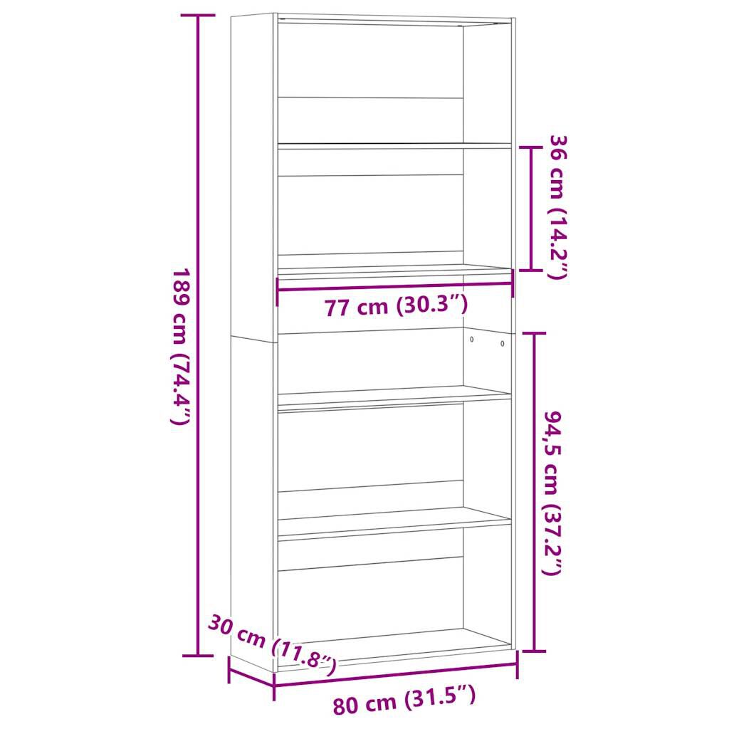 vidaXL Ντουλάπι βιβλίων καπνιστή δρυς 80x30x189 cm Κατασκευασμένο ξύλο