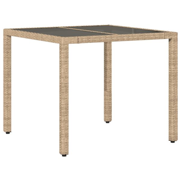 vidaXL Τραπέζι Κήπου Γυάλινη Επιφάνεια Μπεζ 90x90x75 εκ. Συνθ. Ρατάν