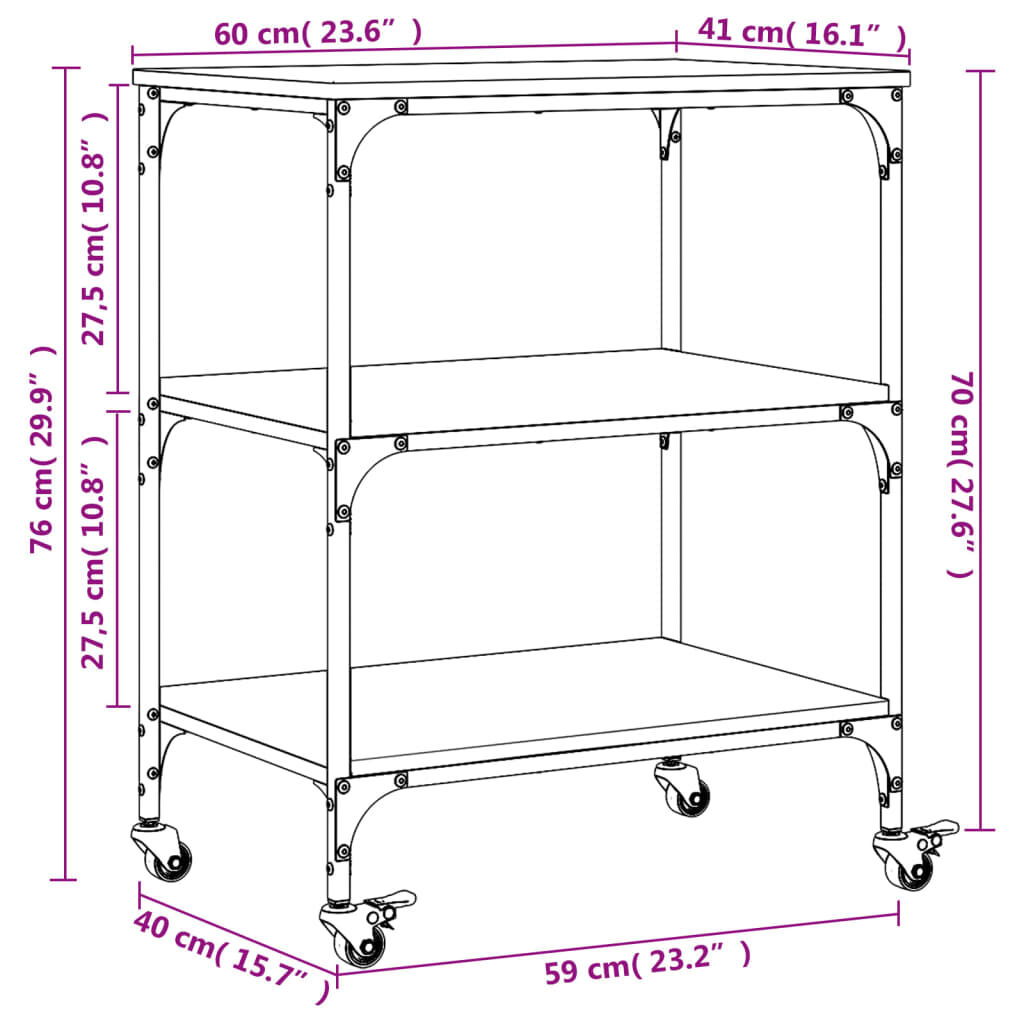vidaXL Τρόλεϊ Κουζίνας Καφέ Δρυς 60x41x76 εκ. από Επεξεργασμένο Ξύλο
