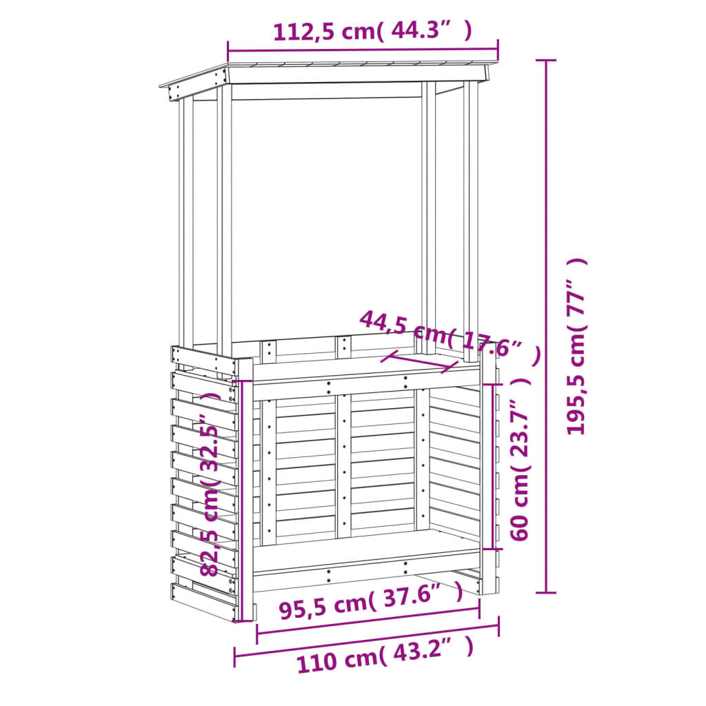 vidaXL Τραπέζι Μπαρ Κήπου με Οροφή 112,5x57x195,5 εκ. Μασίφ Πεύκο