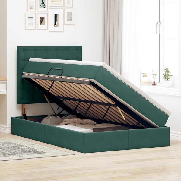 vidaXL Κρεβάτι με αποθηκευτικό χώρο και LED με στρώμα Σκούρο Πράσινο