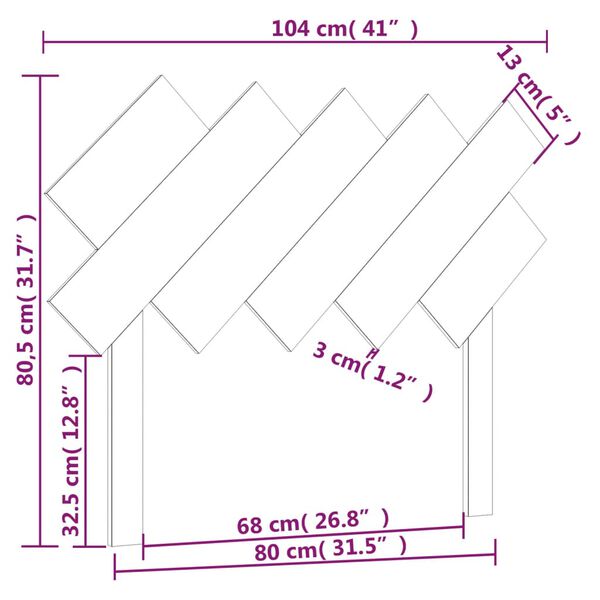 vidaXL Κεφαλάρι Κρεβατιού Γκρι 104x3x80,5 εκ. από Μασίφ Ξύλο Πεύκου